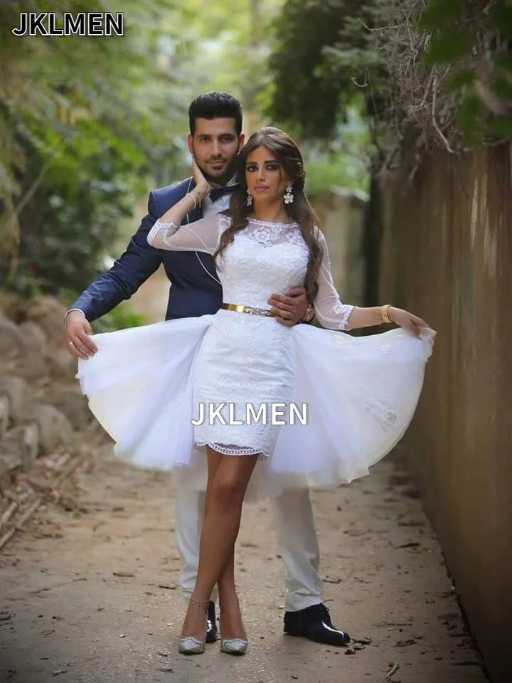 

White Short Wedding Dresses Tulle Lace Backless Detachable Belt Elegant Short Wedding Party Dress Bridal Gown Wedding Skirt