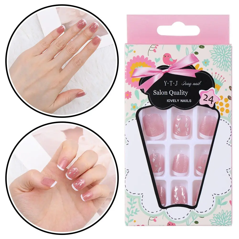 

24pcs/Box Round Head Detachable Full Cover Artificial Nail Tips Wearable Short French False Nails Fake Nails