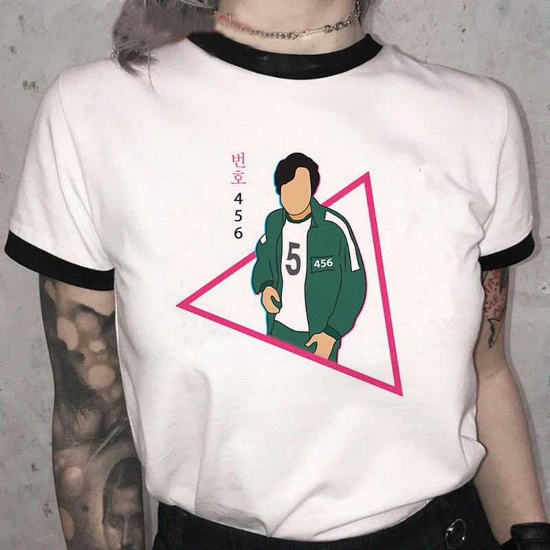 

Корейский ТВ игра кальмар 456 кавайная графическая футболка женские летние топы Harajuku Повседневная футболка Ulzzang Футболка женская футболка в ...