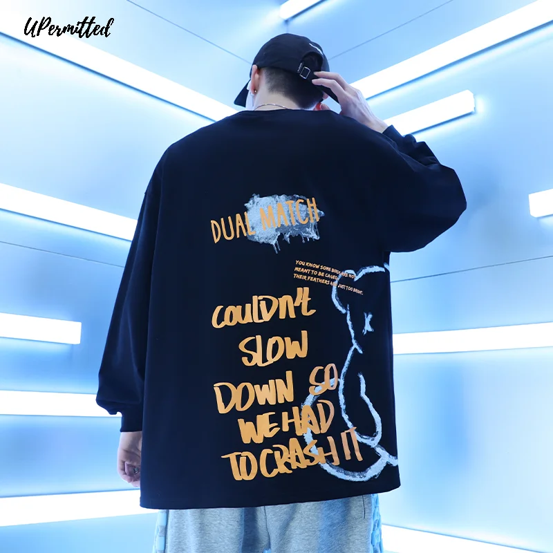 

Новинка весна-осень 2022, мужская толстовка с принтом в стиле хип-поп, Повседневная Свободная Хлопковая мужская Спортивная Толстовка для пары...