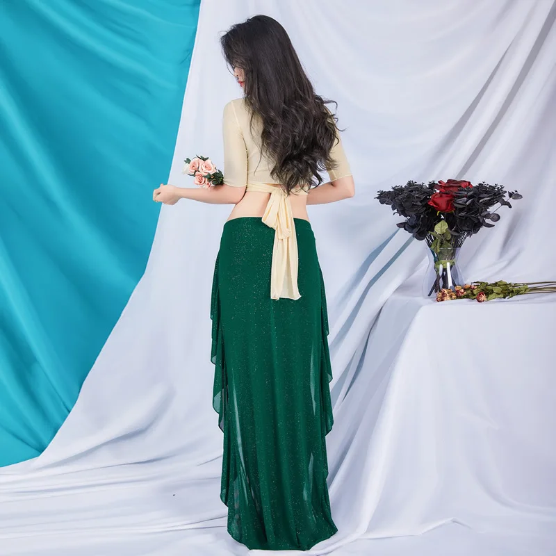 

New Sexy Women Belly Dance Suit Bellydance Costume Dancing Skirt Belly Dance Top Solid Color Long Skirt Suit Dance Accessories