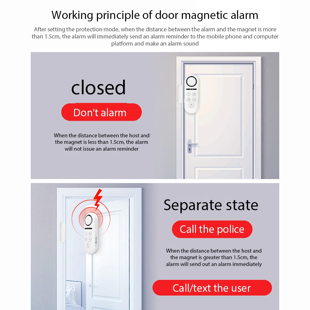 

Door Window Alarm Set Wireless Magnetic Sensor Real-time APP Control Alarm for Home Shop Office Apartment Garage