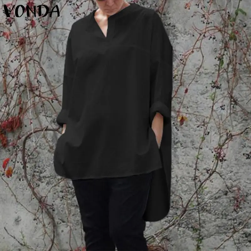 VONDA Осенние блузки и топы 2020 женские сексуальные хлопковые рубашки с v-образным