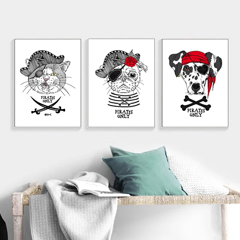 

GATYZTORY 3PC Oil Painting Pirate Dog Cat Animals Drawing On Canvas HandPainted DIY Pictures Coloring By Number Kits Home