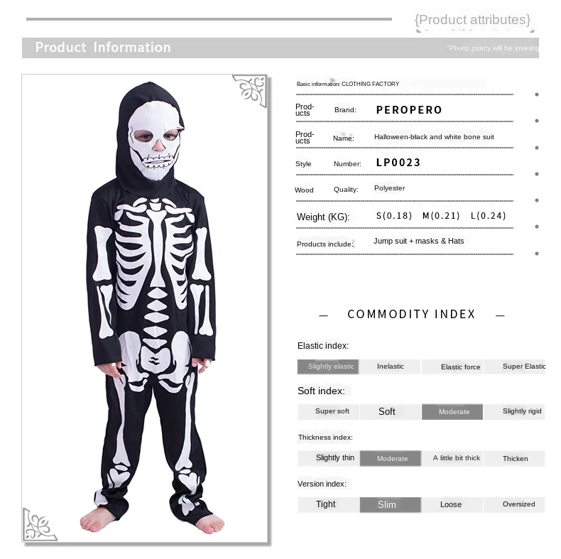 

Halloween Children's Costume Cosply Masquerade Costumes Men and Women Skeleton Ghost Clothes with Skeleton Print Horror Clothes