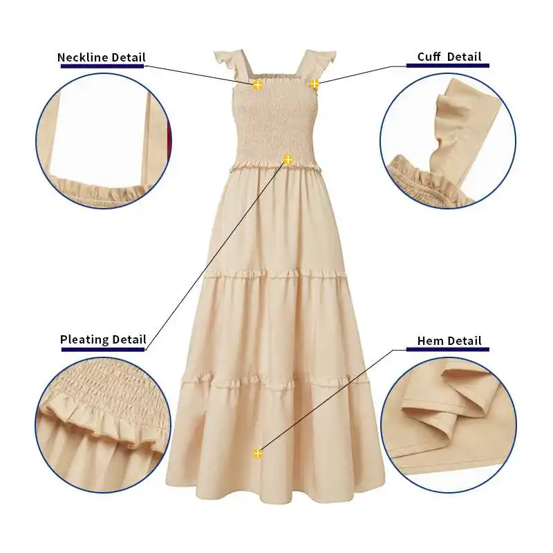 

Women Party Dress VONDA Summer Casual Solid Color Sleeveless Long Maxi Dresses Loose Lace Pleated Ruffled Hem Casual Vestido 5XL