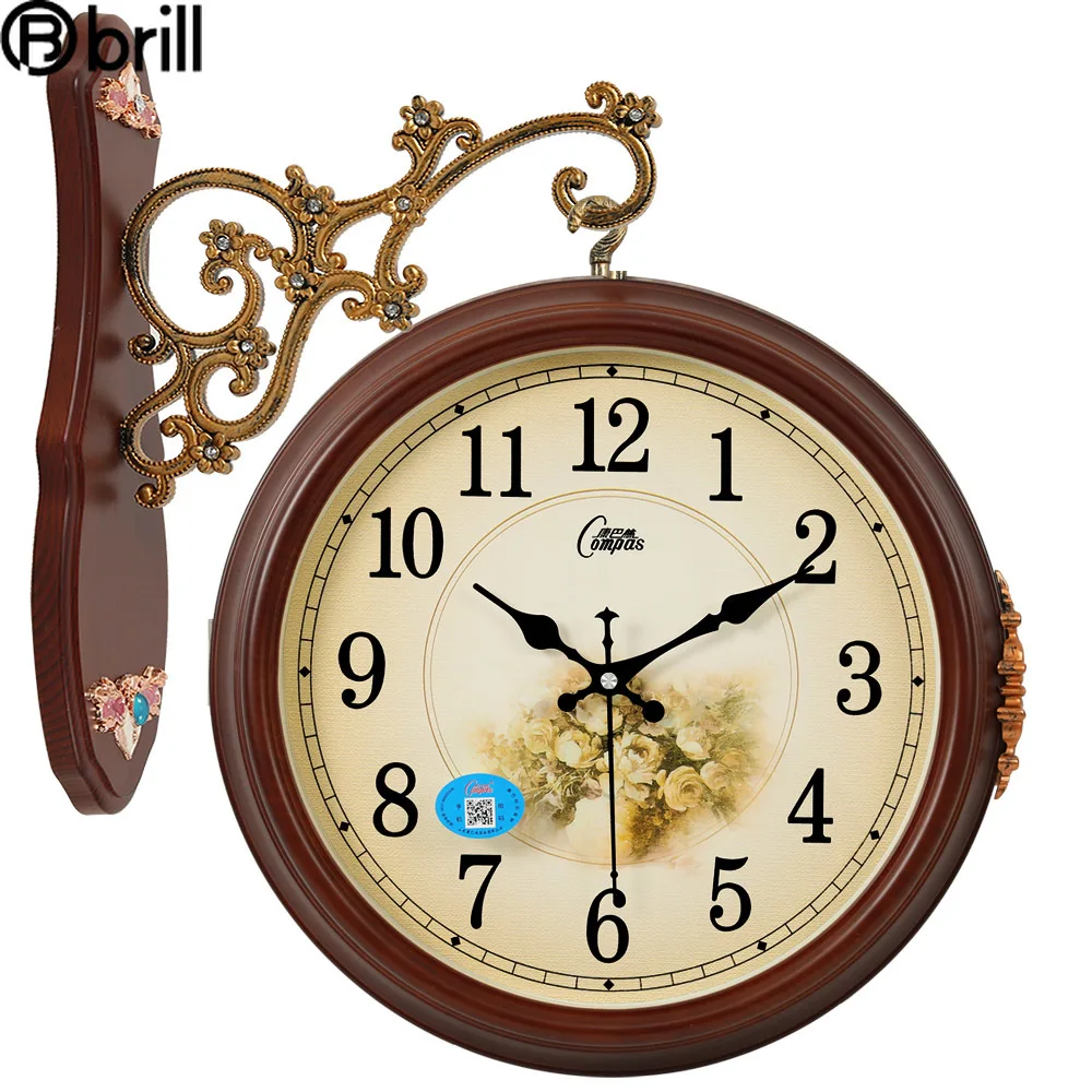 

Wood Retro Double Face Wall Clock Vintage Digital Round Creative Silent Wall Clock Living Room Modern Design Reloj De Pared 2020