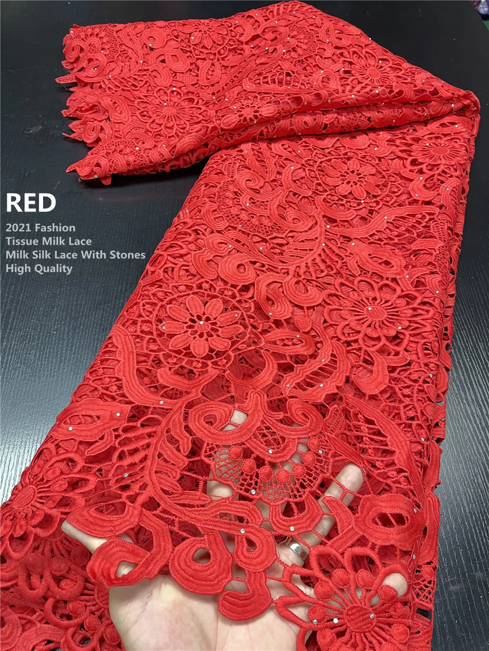 

NI.AI Nigerian Guipure Cord Lace Fabric Embroidery Latest High Quality Lace Red African Milk Silk Lace Fabric for Wedding 3880B
