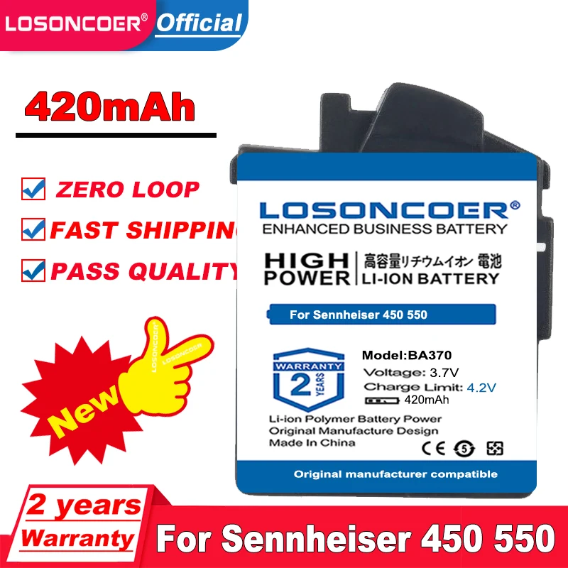 LOSONCOER Топ бренд 100% новый 420mAh батарея BA370 для Sennheiser 450 550 MM400 PX210BT PX360 360BT PXC310 ~ в