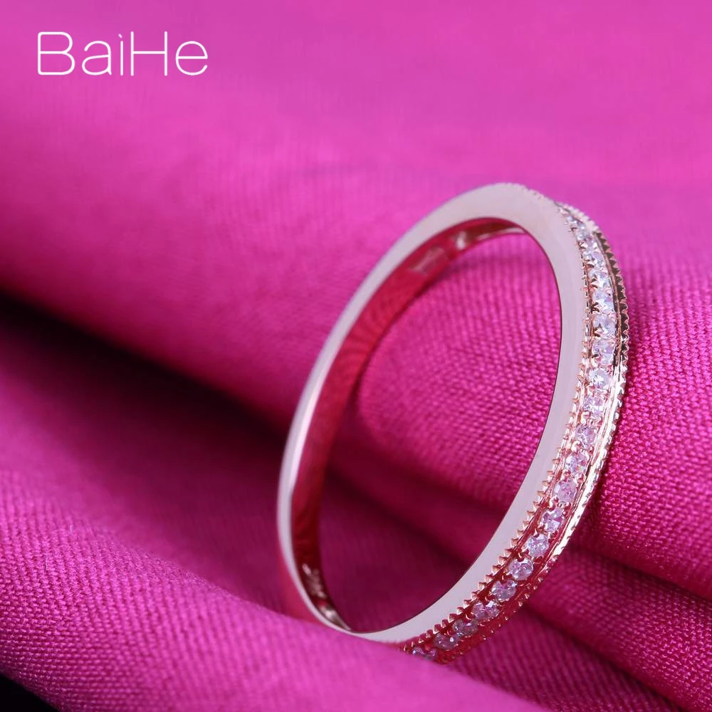 BAIHE Solid 14K розовое золото (AU585) 0.2CT сертифицированное H/SI круглое кольцо с