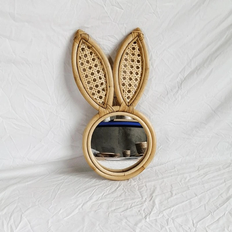 

Rattan Art Decoration Monkey Rabbit Ears Makeup Mirror Dressing Wall Hanging Mirrors Bedroom Home Decor