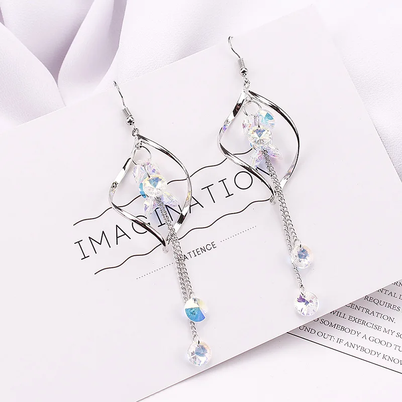 Темперамент Длинная подвеска с кисточкой и кристаллами серьги женские корейские