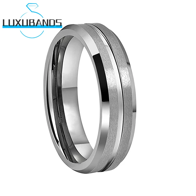 

Мужские кольца из карбида вольфрама We Men, плоские скошенные края в центре, рифленые обручальные Мужские t-образные кольца, матовые готовые уд...