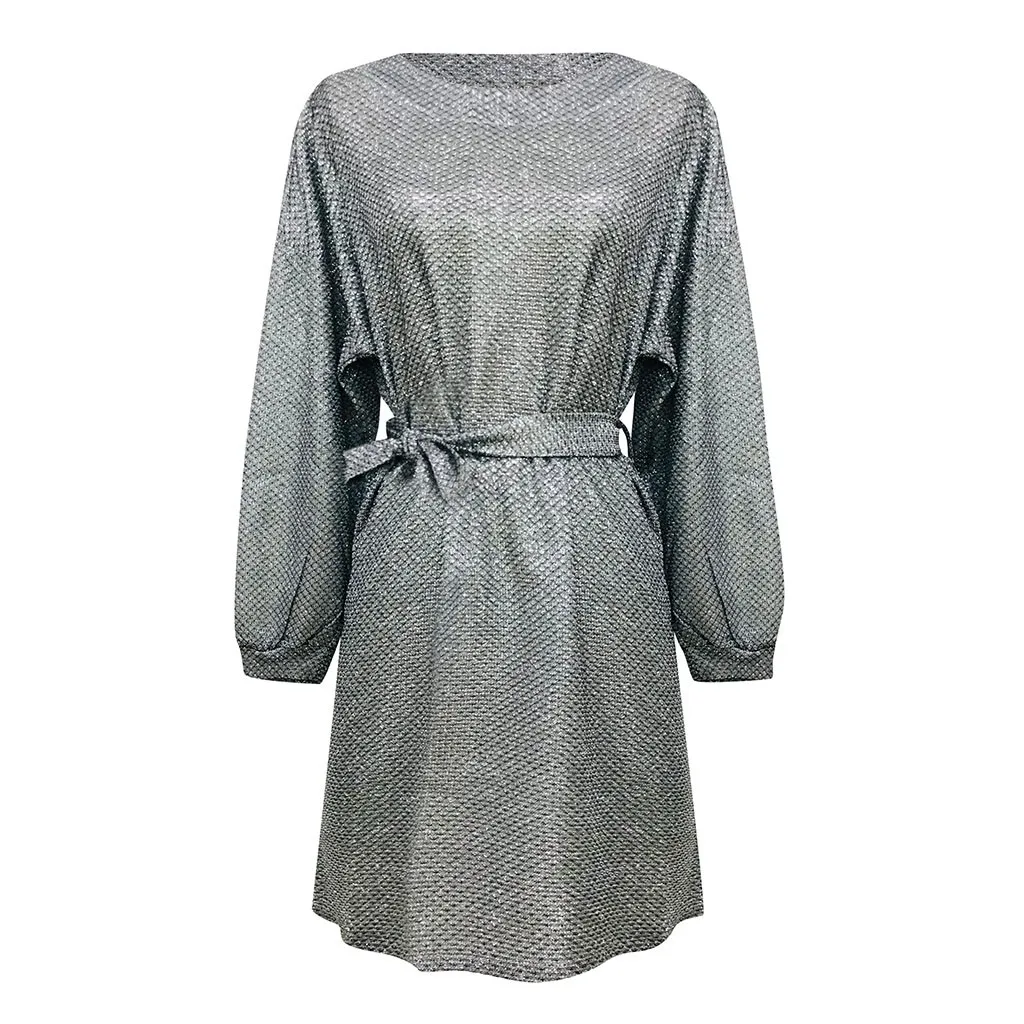 Женское платье с блестками блестящие вечерние мини-платья длинным рукавом и