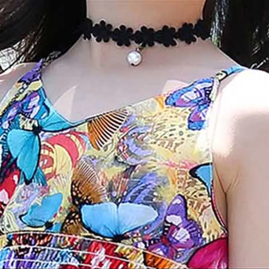 Платье на бретельках с принтом бабочки для девочек облегающее богемное детское