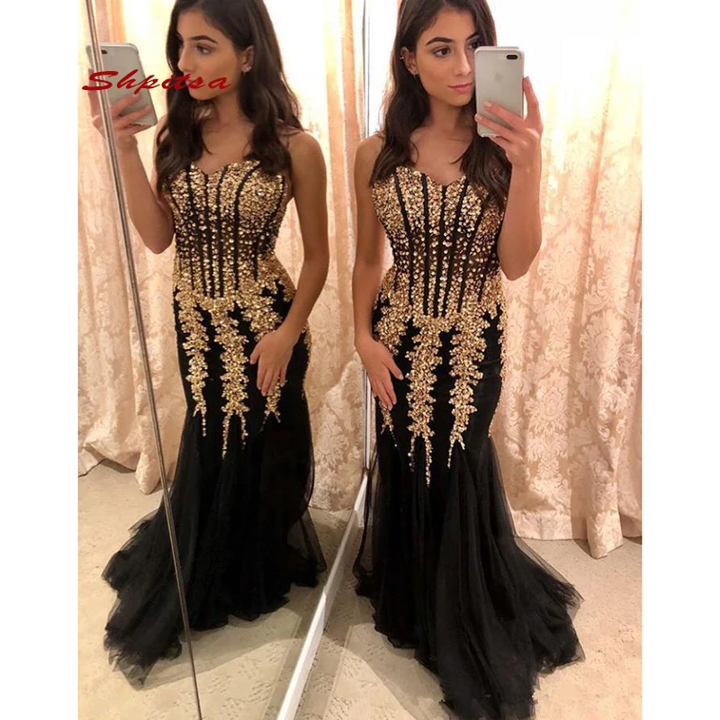 

Черные роскошные длинные вечерние платья, сексуальное женское платье-Русалка для выпускного вечера, вечернее платье