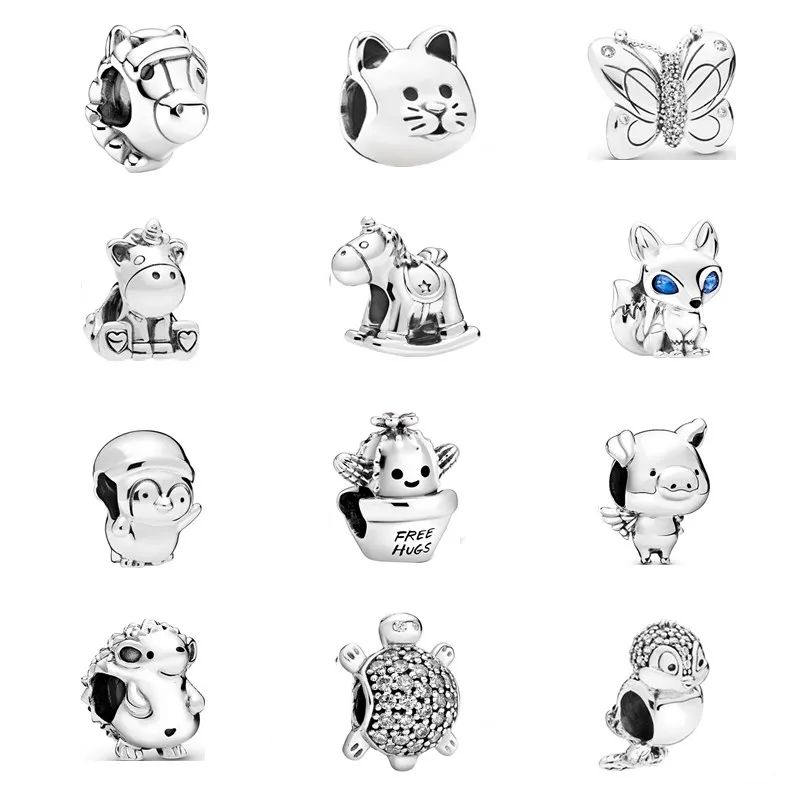 Новый Медведь свинка животное Королевство кот собака Единорог бусины подходят