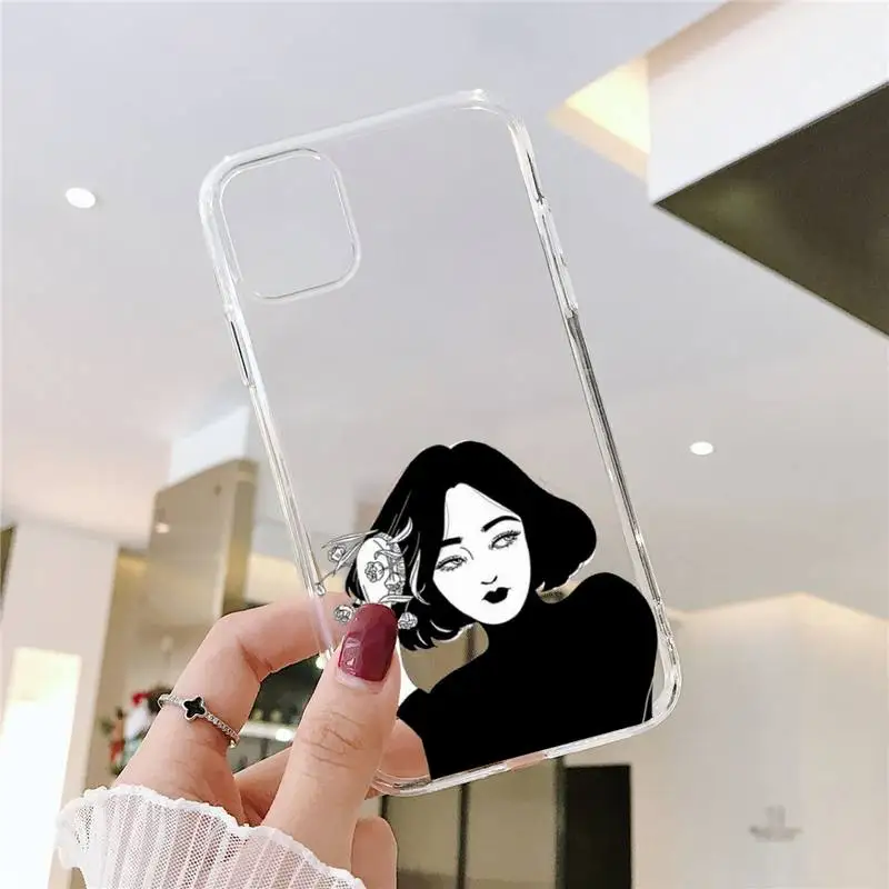 

Comic style art black personality Phone Case Transparent for iPhone 7 8 11 12 s mini pro X XS XR MAX Plus cover funda shell
