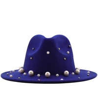 new women men wool fedora hat with big pearl gentleman elegant lady winter autumn wide brim church panama sombrero jazz cap