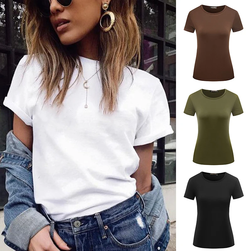 Женская Однотонная футболка с коротким рукавом 1 шт. 6 цветов|Футболки| |