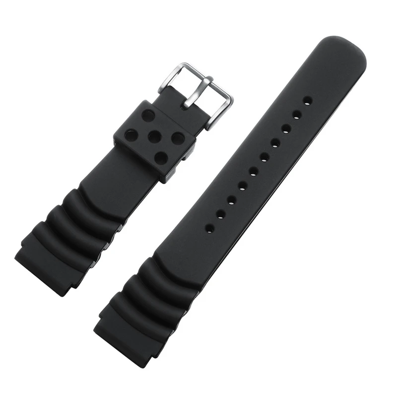 

Silicone Watchbands 20 22mm Men Black Sports Diving Rubber Watch Strap Silver Stainless Steel Buckle Diver's strap