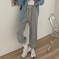 fashion women solid color drawstring ankle tied long harem pants sports trousers