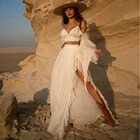 Юбка Тюлевая с высоким разрезом, однотонная белая длинная юбка с запахом, с оборками и бахромой, укороченный топ, модная летняя одежда