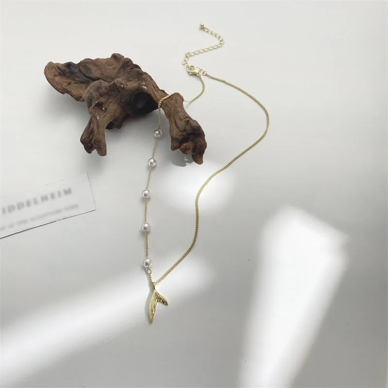 

French Romantic Elegant Pearl Chain Beauty Fishtail Pendant Necklace For Woman Fashion Korean Jewelry Party Lady Clavicle Chain