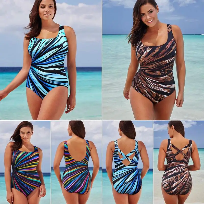 

Women One Piece Color Block Swimwear Monokini Colorful Bikini Swimsuit Beach Holiday