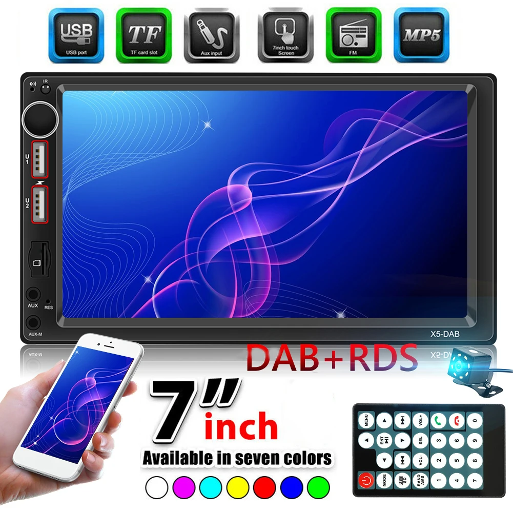 

X5DAB 7 inch Touch Screen 2 Din Car Radio USB FM AM Bluetooth-compatible 4.0 Auto Multimedia MP5 Players AUX with Camera