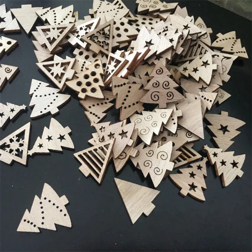 50/100 шт. DIY Плетеный абажур из натурального дерева чип Рождественская елка висячие украшения кулон подарки для детей Снеговик Форма Рождество украшения для дома