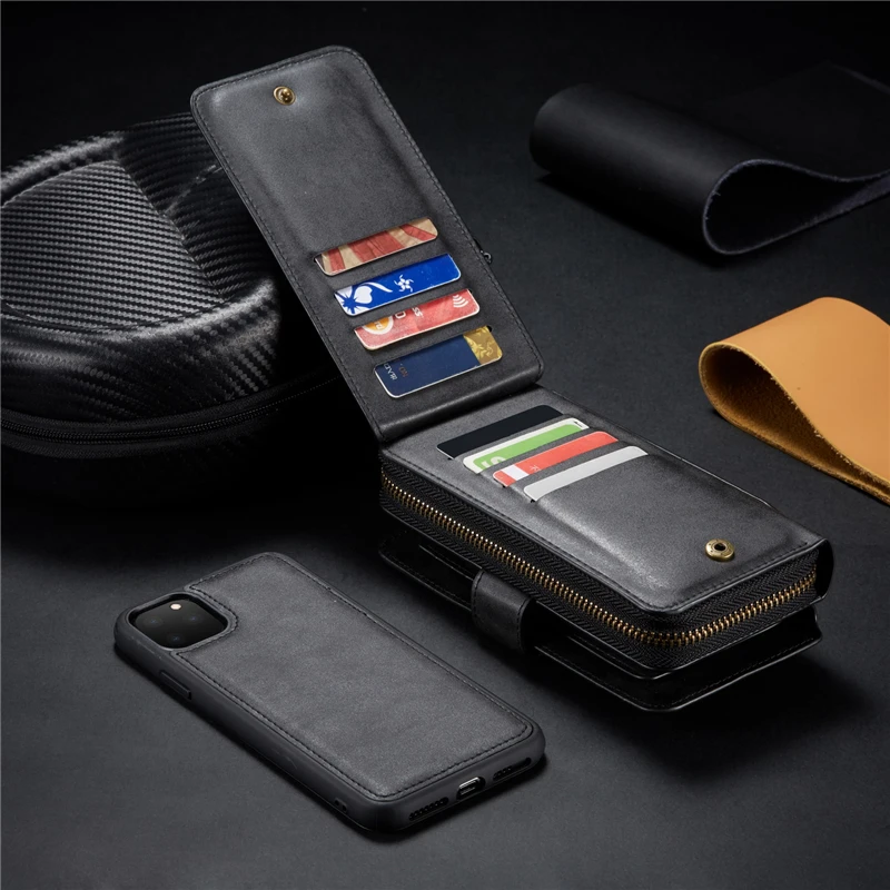 Для iPhone 11 pro max Роскошный кошелек на молнии кожаный чехол для iPhone 5S 6s Plus 7 8 Plus X Xr Xs Max Магнитный чехол много отделений для карт