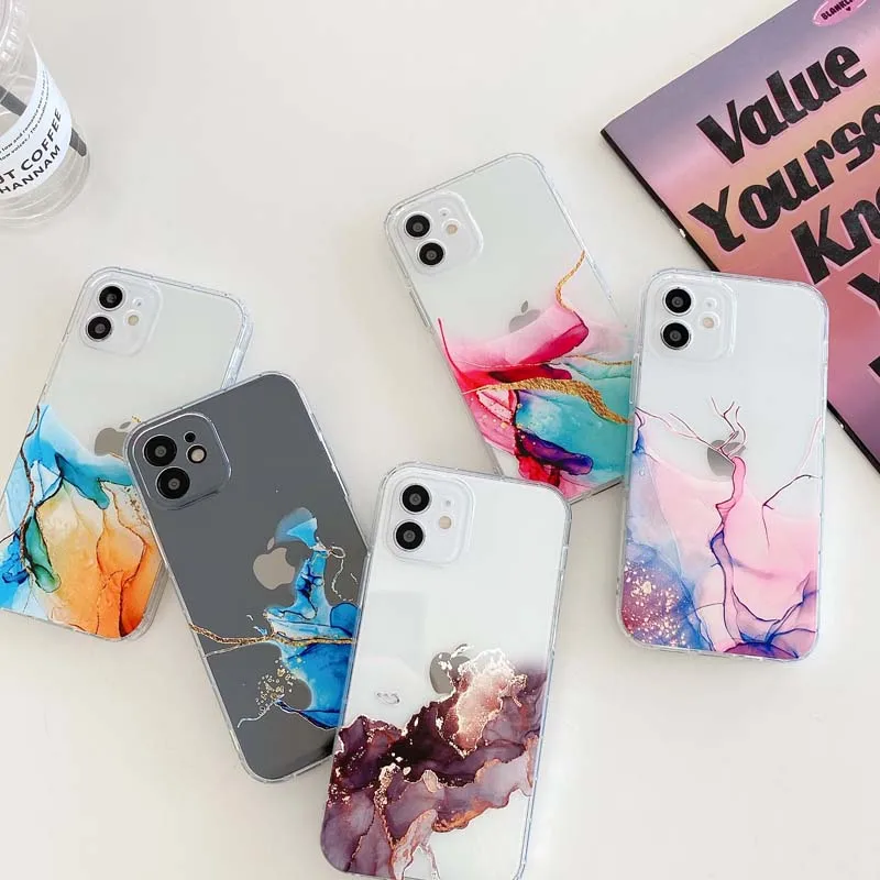 

Marble Crack Phone Cases For 12 mini 11 Pro Max XR XS Max 7 8 Plus X SE 2020 Soft Silicone TPU Shockproof Transparent Cover