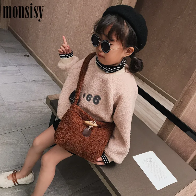 Monsisy/зимние шерстяные сумки через плечо для девочек Сумочка детей яркие