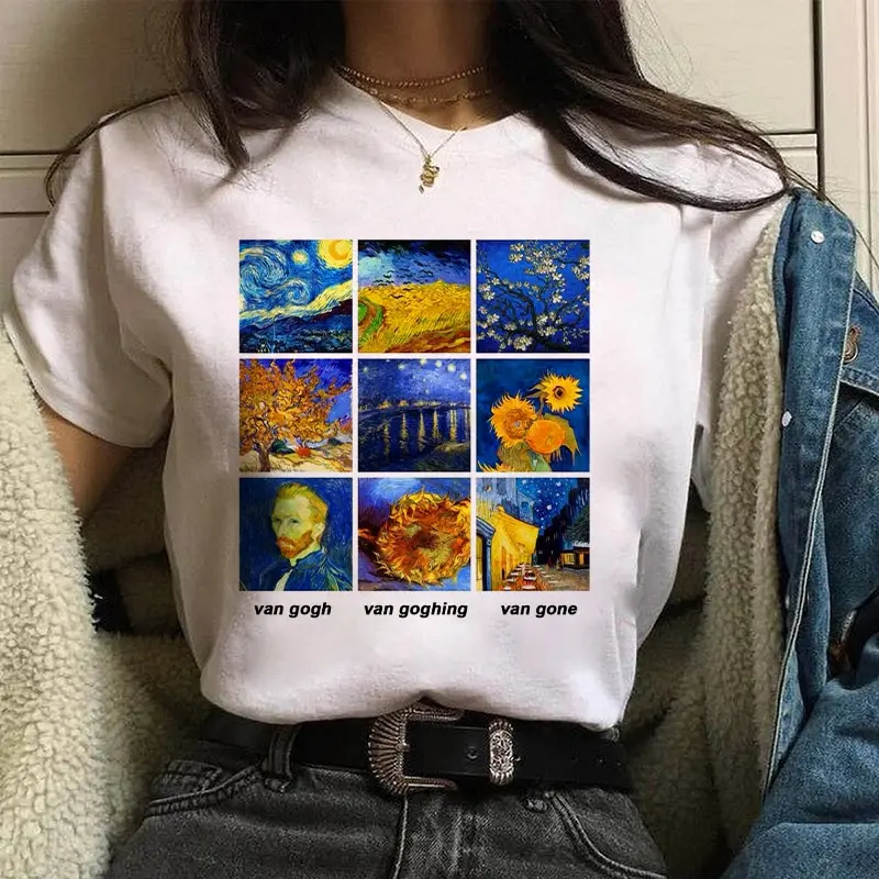 

Vintage Graphic Van Gogh Starry Night Oversized t shirt women /man Aesthetic oil painting T-shirt funny Mona Lisa Art David Tops