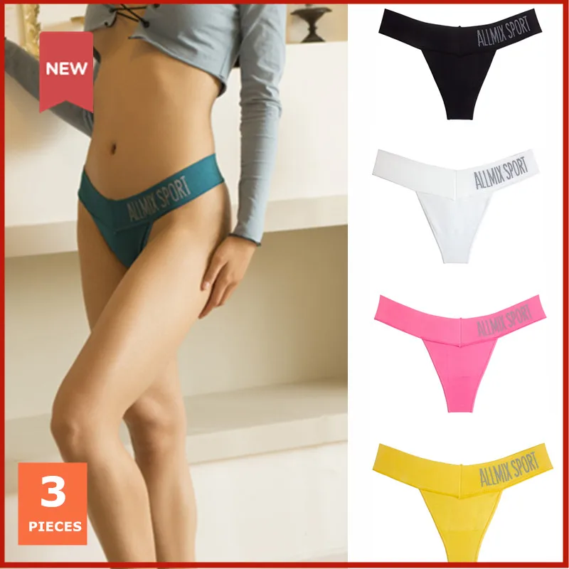 

3pcs Sporty Panties Women Underwear Women Thong Sexy letter Seamless Lingerie Tanga Women low Waist String Underwear