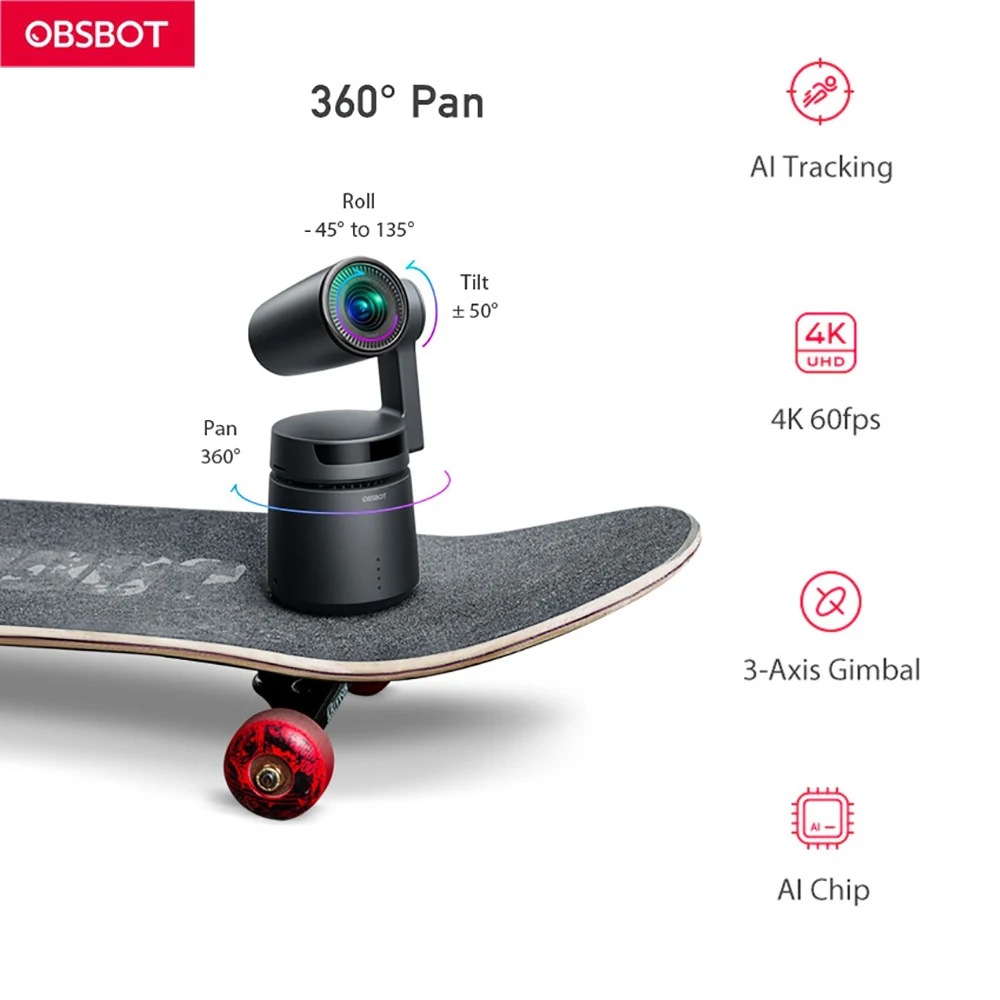 OBSBOT 3 Осевая съемка 360 4k 60fps стабилизированная ручная камера авто-менеджер AI отслеживание селфи видео для Vlog Live