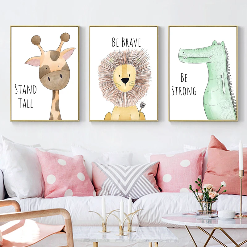 Милые Мультяшные Животные декоративные картины быть храбрым сильным детская