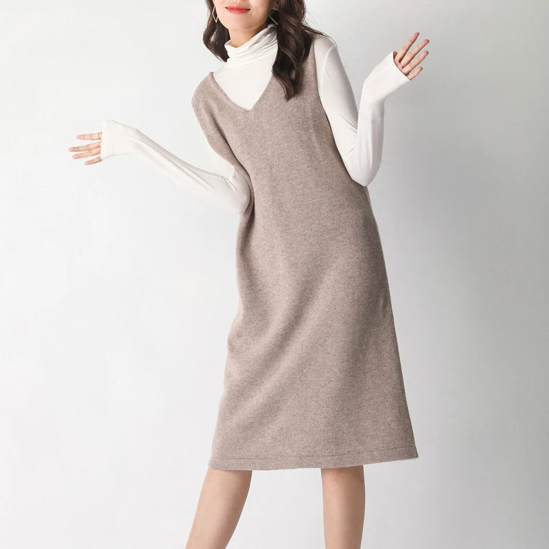 Женская Длинная трикотажная юбка жилет Осеннее модное длинное кашемировое