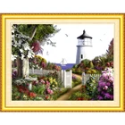 Набор для вышивки крестиком Dmc, наборы для вышивки, маяк, садовый пейзаж, 76x59 см, холст с принтом, домашний декор, хлопковая нить