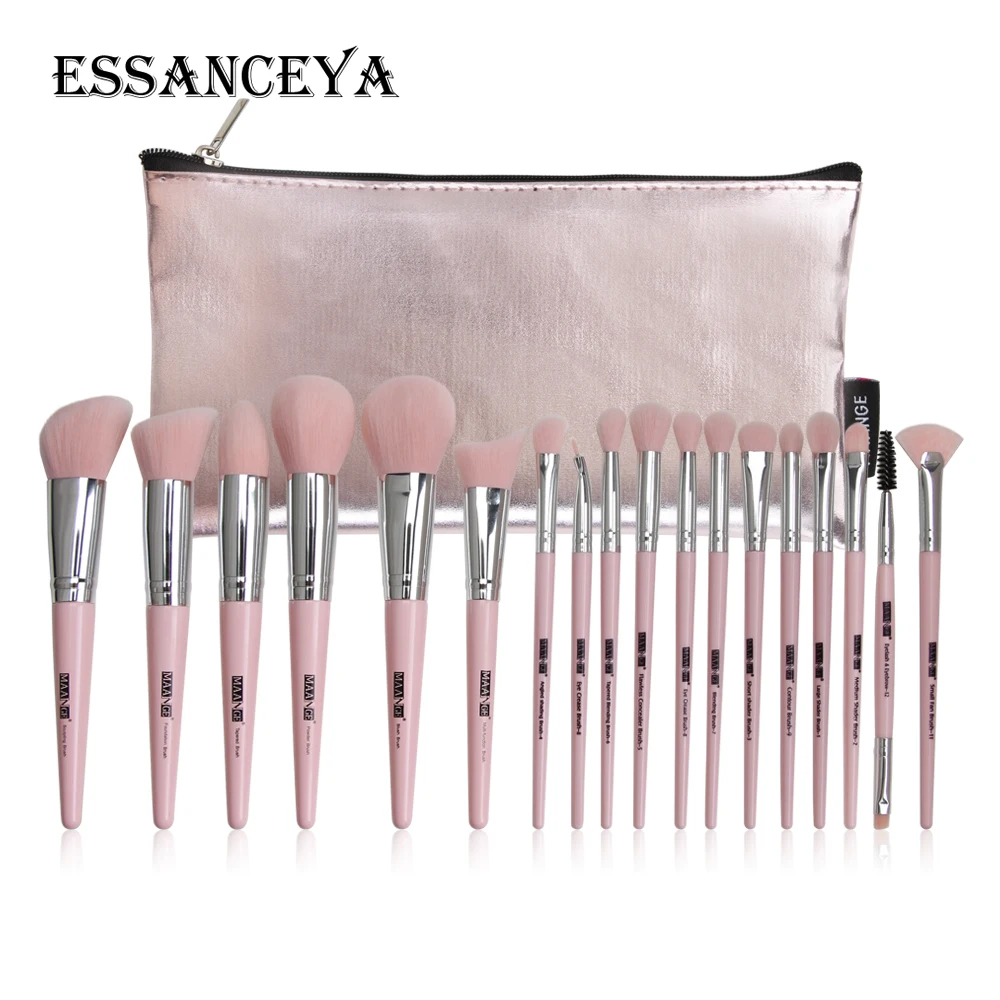 18 pcs with bag ESSANCEYA Новая мода профессиональный макияж кисти для макияжа кисточки 15/18/20 шт глаз для пудры, основы, кисти для макияжа, для румян Набор для Красота - Handle Color: 18 pcs with bag