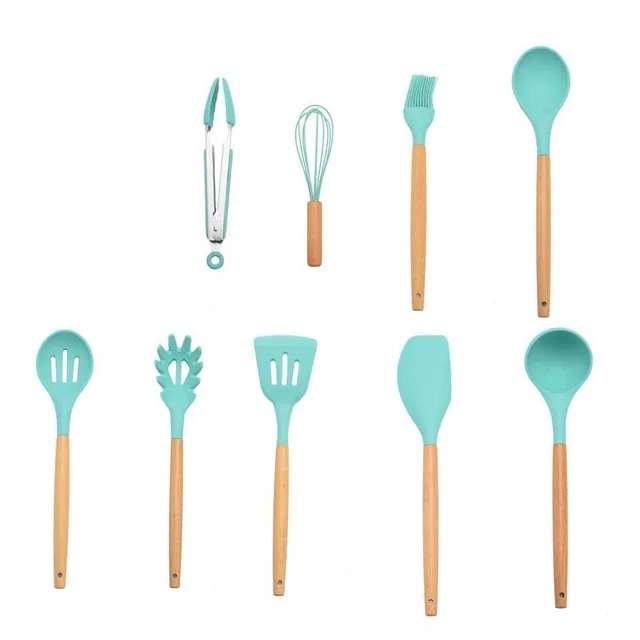 Mint Green 9pcs-A 9/10/12 шт. Пособия по кулинарии набор инструментов из силикона премиум класса, Кухня Пособия по кулинарии Посуда Набор отверток с хранения коробка Turner щипцы шпатель суповая ложка - Цвет: Mint Green 9pcs-A