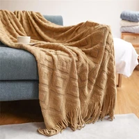 inyahome knitted throw blankets green beige solid throw bedspread sofa chair bed cover for spring summer autumn home decoration