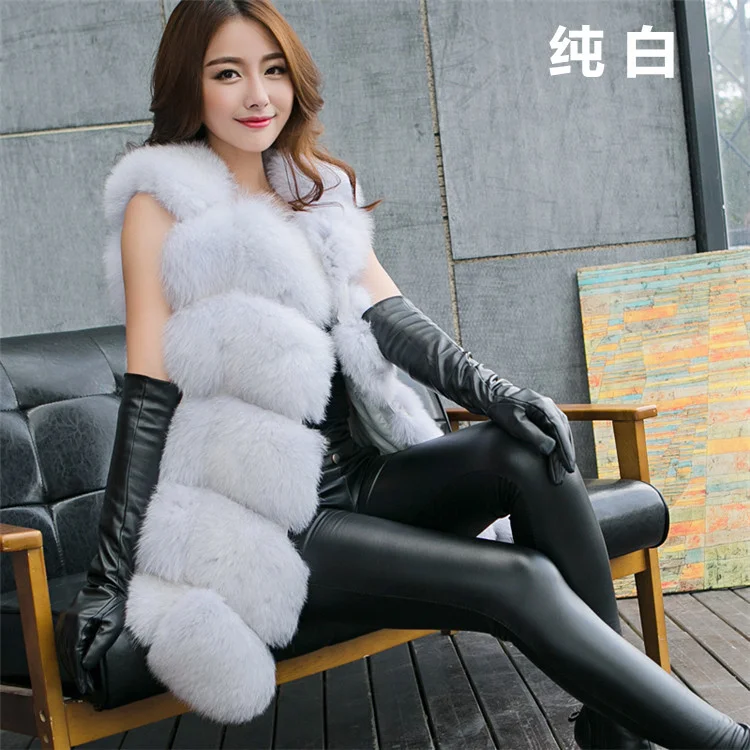 

New imitation fur vest fox fur medium long women's coat Korean fox fur imitation fur coat fur one
