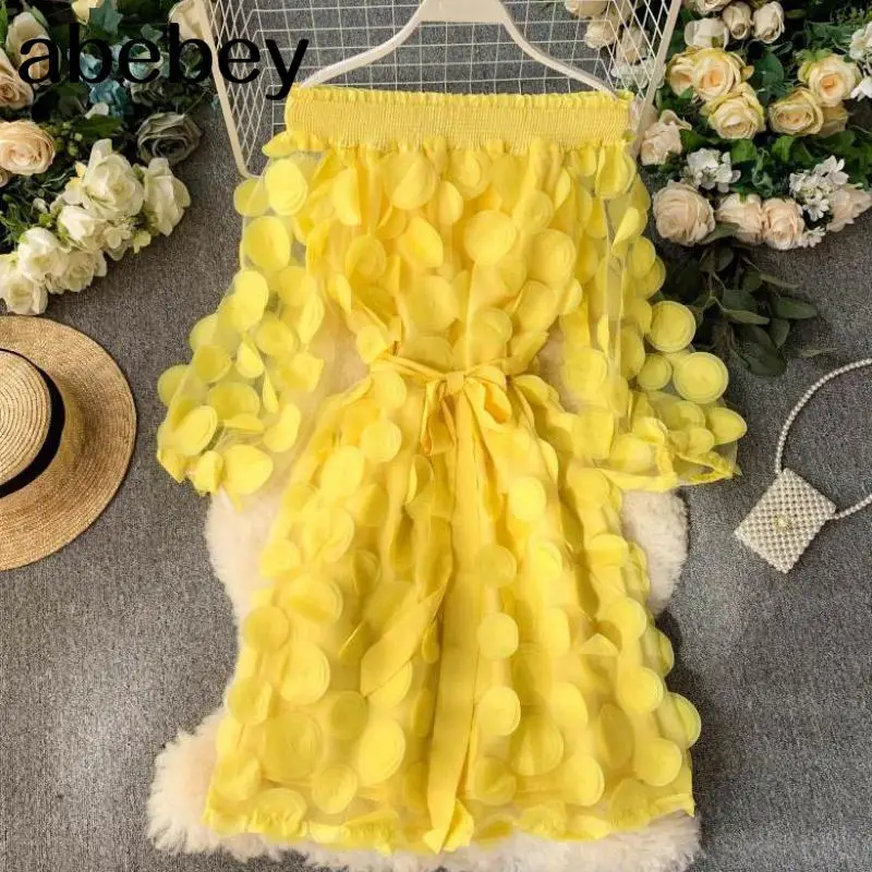 Платье женское с рукавом-пузырьком модное элегантное однотонное платье объемным