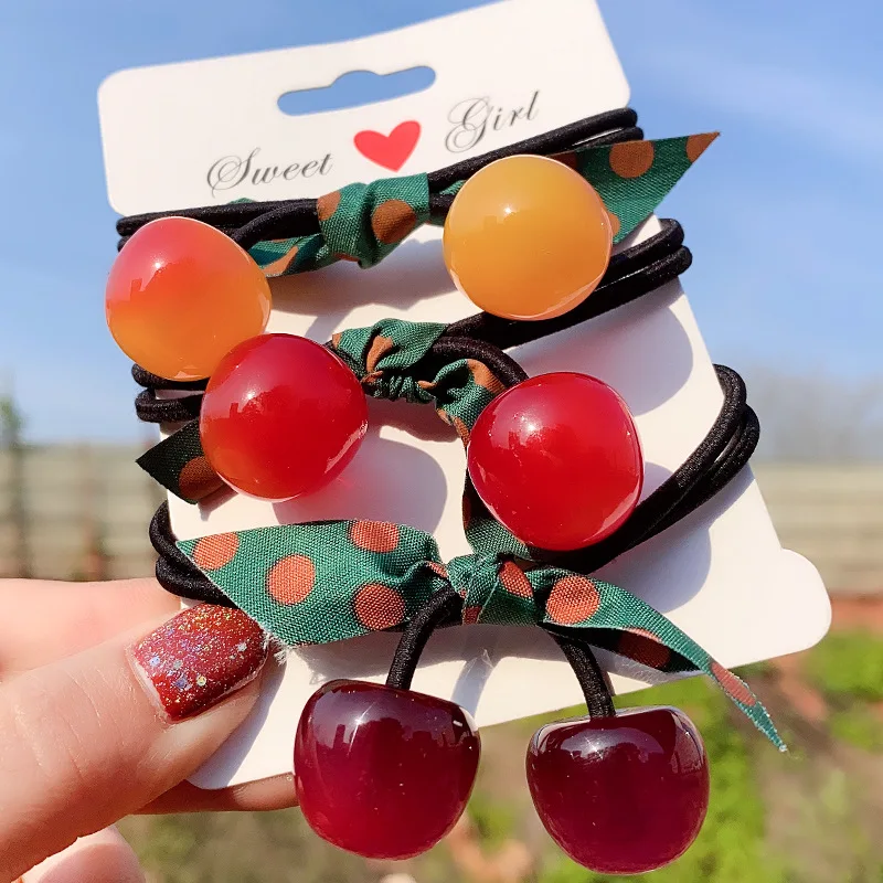 

Fashion Cute Rope Scrunchie Ponytail Holder Sweet lovely cherry fruit hair rope Bowknot Elastic Hair Bands Hair Accessories for