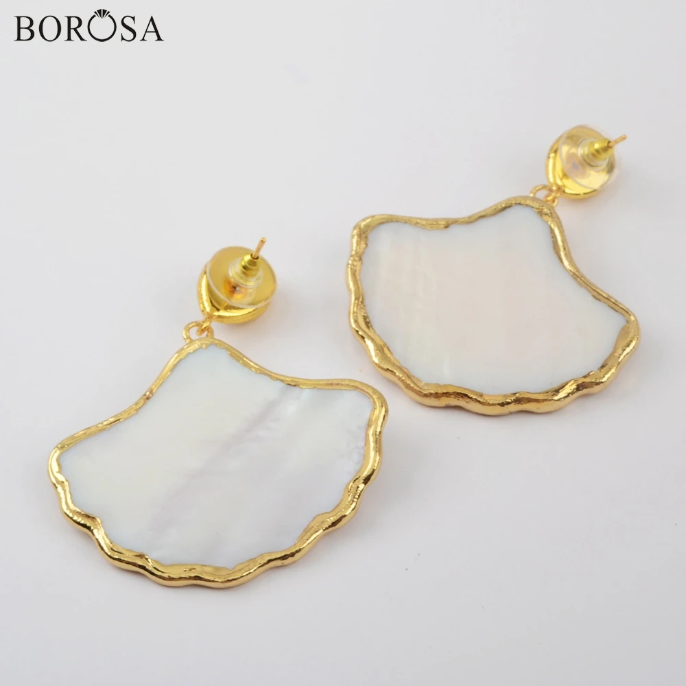 BOROSA 3/5 пар стильных; Американская Спортивная куртка; Белый сережки в виде ракушек с перламутровыми бусинами вентилятор ручной работы корпус с рисунком Длинные Висячие серьги ювелирных изделий G1897-E