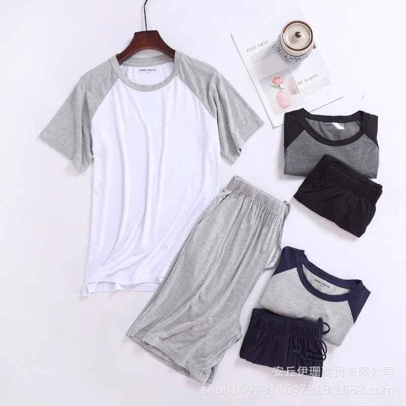 Sanderala Men Modal Pajama Set Plus Size XXXXL Sleepwear Man Thin Homewear Bts Pajamas Short O-Neck Drawstring Pijama Underwear