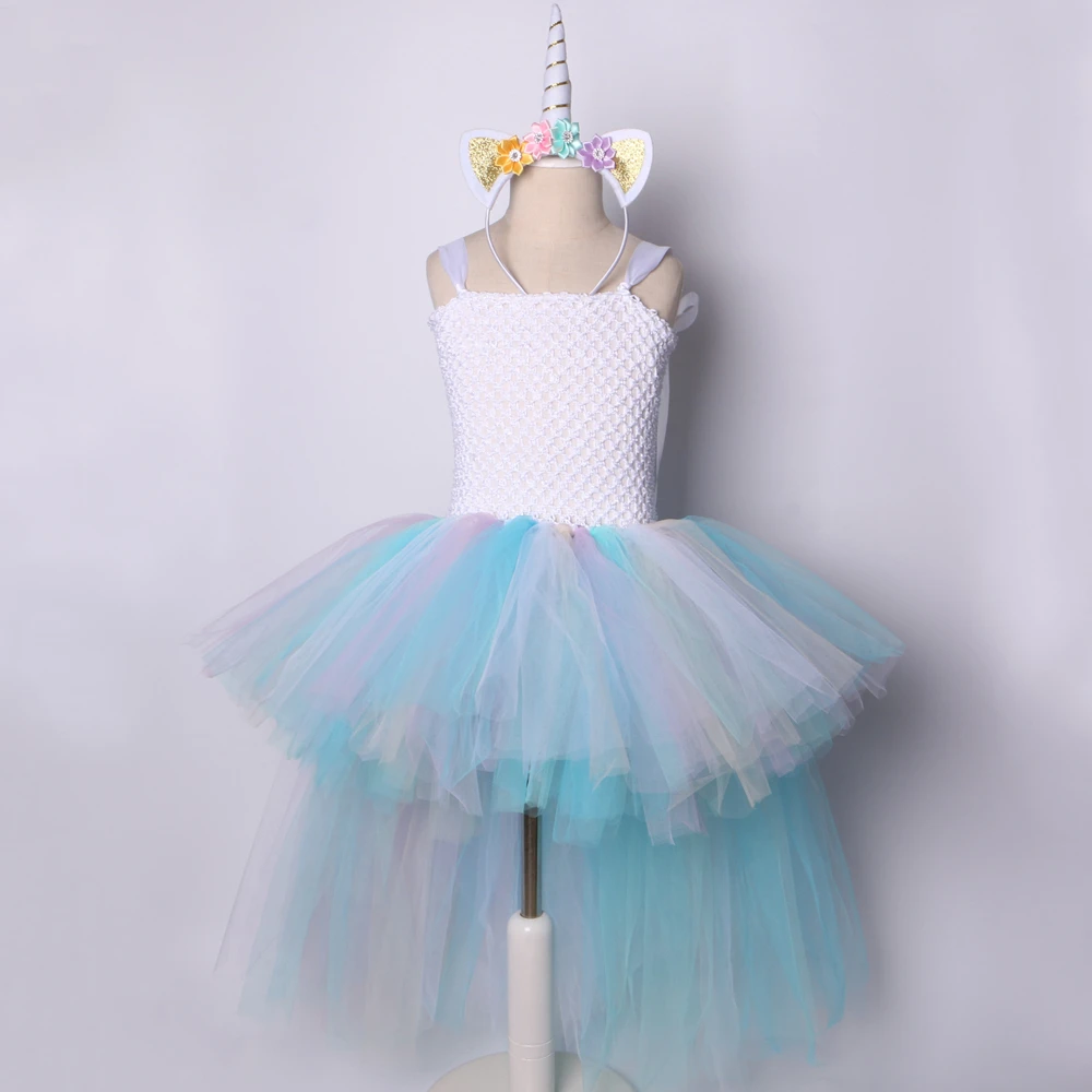 Pastel Rainbow Girls Tutu Dress Unicorn Girl Birthday Party Up with Headband Child Kids Princess Halloween Costumes | Детская одежда и