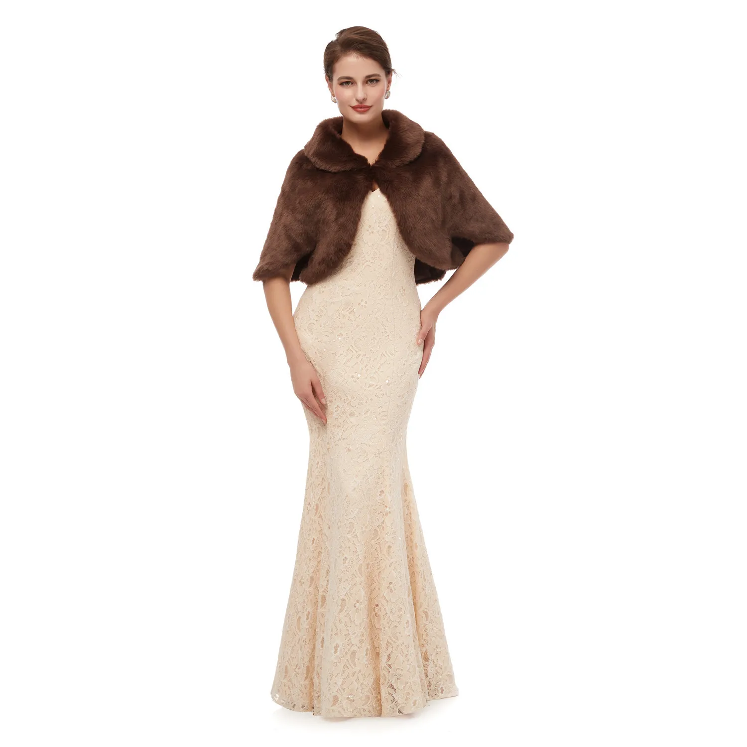 Женская меховая накидка H & S зимняя теплая шаль из искусственного меха для